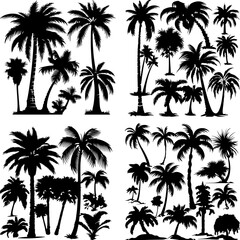 black tree silhouette set label protection silhouette graphic pine drawing trunk woodland shape illustration set wild cedar collection evergreen symbol black card needles spruce