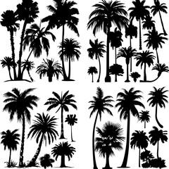 black tree silhouette set label protection silhouette graphic pine drawing trunk woodland shape illustration set wild cedar collection evergreen symbol black card needles spruce