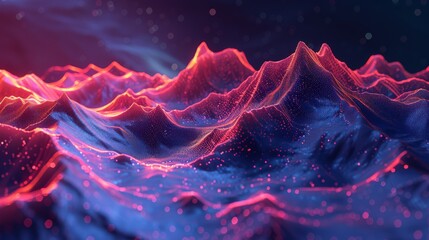 3D Abstract mountain range with neon edges