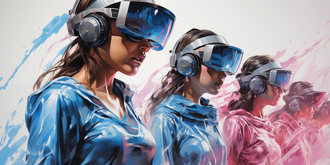 Girls wearing high-tech VR glasses