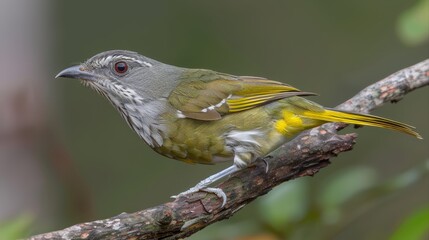  A bird perched on a tree branch against a blurred foreground and background