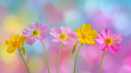 overlapping blurs of pink, yellow, blue, and green flowers