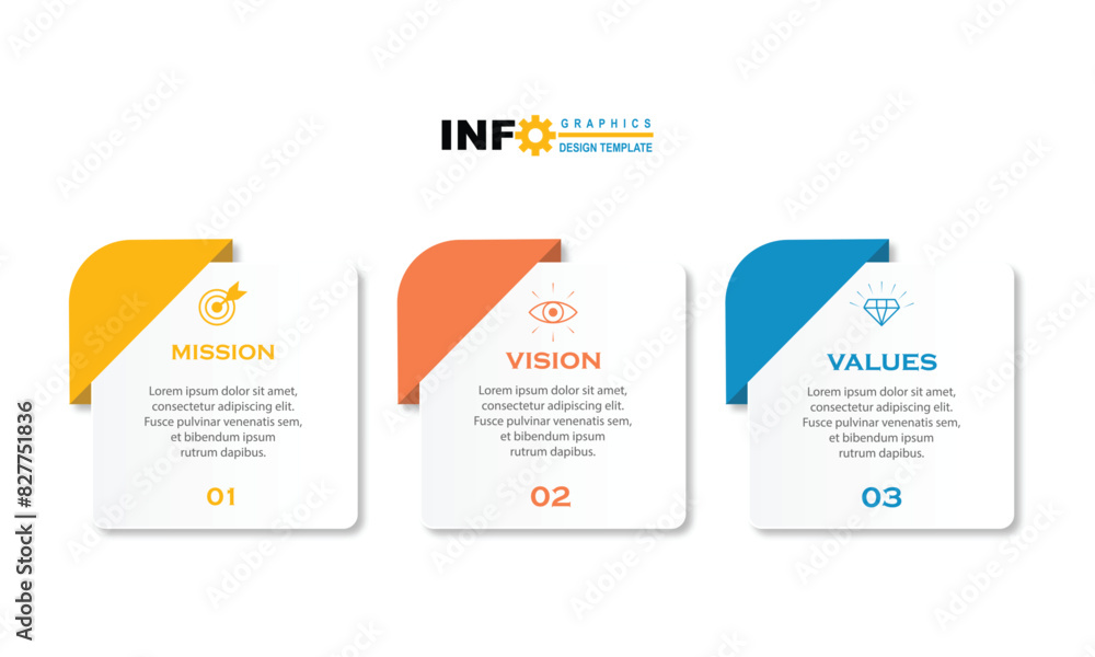 Poster mission vision and values infographic design template with 3 option