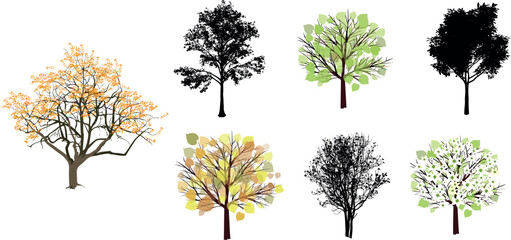 trees set watercolor illustration, hand drawn for architecture or decorative