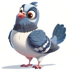 Playful Cartoon Pigeon Character on Clean White Background, Perfect for Child-Friendly Designs
