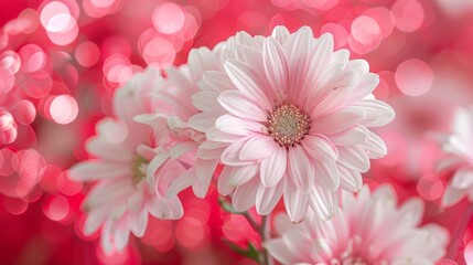  A pink-white flower, focused centerstage, surrounded by softly blurred background light