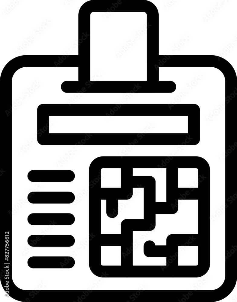 Poster simple line art illustration of a badge with a qr code and text space