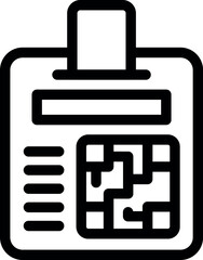 Simple line art illustration of a badge with a qr code and text space