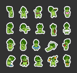 Asparagus vegetable character. Sticker Bookmark. Funny cartoon hero. Hand drawn style. Vector drawing. Collection of design elements.