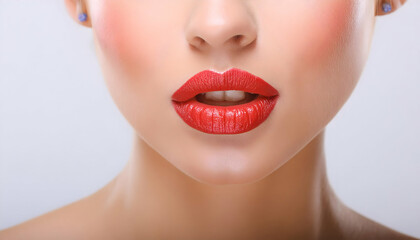 Fototapeta premium beautiful red lips with perfect skin; smooth long dark hairstyle on digital art concept.