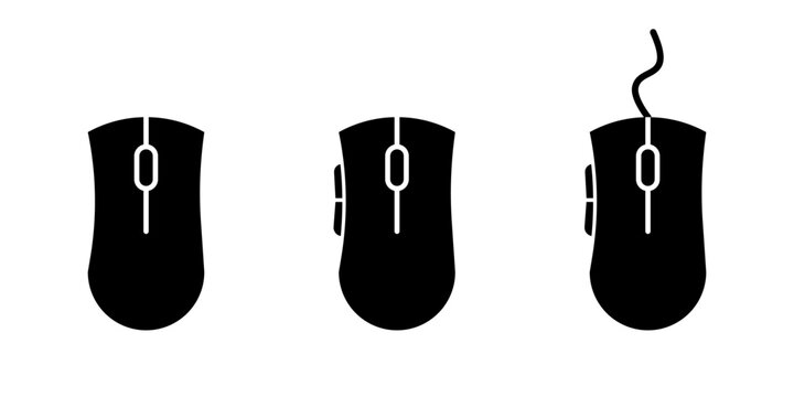 Computer mouse icon. Wireless gaming device black symbol. Click and scroll mouse buttons filled illustration isolated.