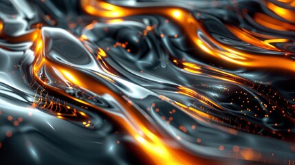 Flowing Liquid Metal: Molten metal shapes flowing and intertwining. High reflectivity and shine for a futuristic feel.
