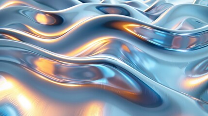 3D Abstract wave patterns with metallic reflections