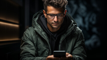 man with phone in the night