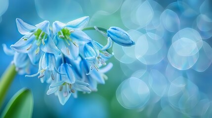  A tight shot of a blue bloom against a backdrop of out-of-focus light, with a blurred spot of brightness present in the image background - Powered by Adobe