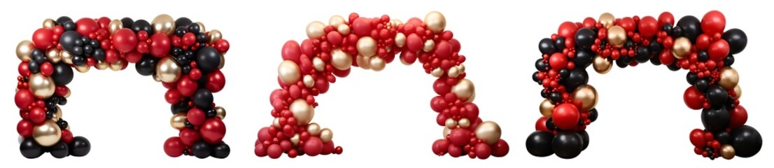 Obraz premium Set of classy gold white red glam balloon party garland arch gate entrance on transparent cutout PNG file. Mockup template for artwork design