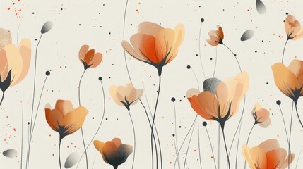 An abstract background featuring a minimalistic floral pattern. The flowers are depicted in a stylized, geometric manner, with clean lines and subtle colors. The simplicity of the design allows the