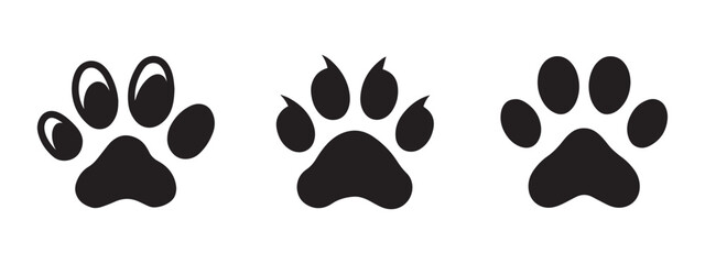 Fototapeta premium Simple and minimalistic animal paw icons set, black vector illustrations on white background