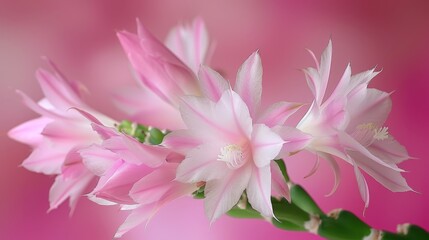  A tight shot of a pink-white bloom on a green stem against a softly blurred backdrop of pink and white blossoms - Powered by Adobe
