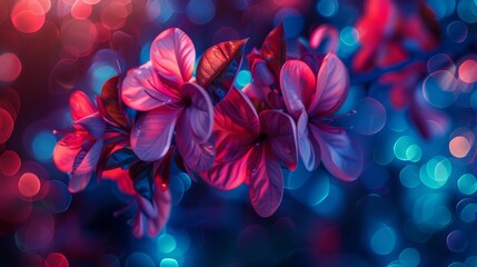  A tight shot of a flower bundle with indistinctive lights in the backdrop, and an indistinctive bloom in the foreground merging with a blurred background