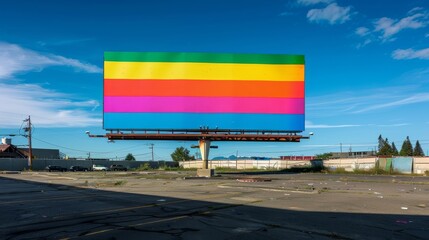 A billboard with rainbow colors and the word "love" on it