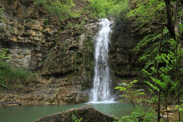 Cascade des Mathieux, a waterfall on the La Blanque river near the town of Bugarach in Aude department, southern France