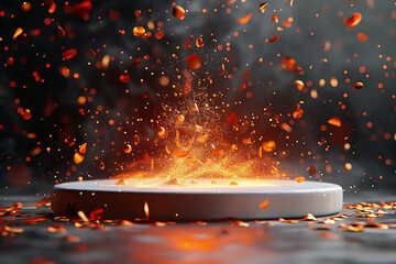 Circle portals, teleport, hologram gadget. Blank display, stage or magic portal, podium for show product in futuristic cyberpunk style.