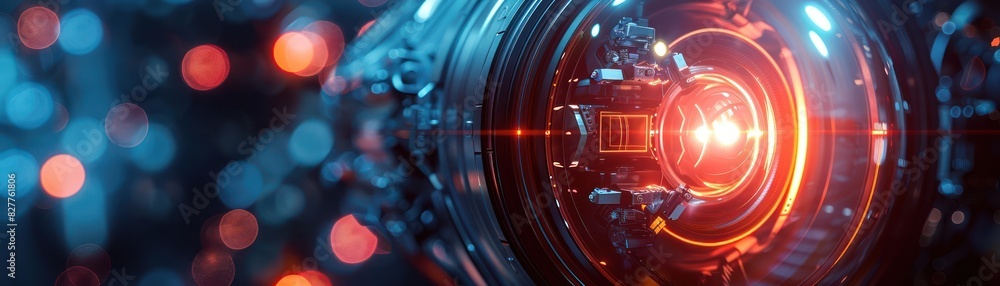 Aufkleber futuristic technology concept with a close-up of a glowing mechanical component in a blue and red co