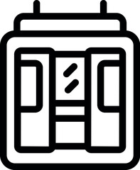 Black line drawing of a stylized window with curtains, ideal for icons or logos