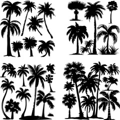 black tree silhouette set pure badge eco outline recreation breath emblem label protection graphic pine trunk woodland