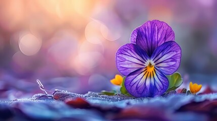  A tight shot of a purple bloom atop a mosaic of purple and yellow blossoms Backdrop subtly blurred...