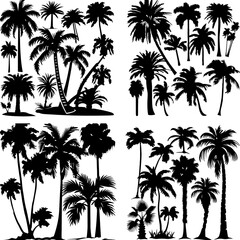 black tree silhouette set pure badge eco outline recreation breath emblem label protection graphic pine trunk woodland