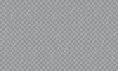 Rain drops on transparent background. Falling water drops. Nature rainfall.