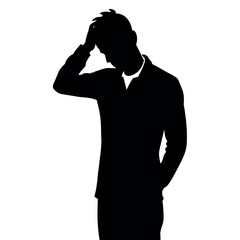 A man Thinking with feel tension vector silhouette