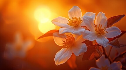  A close-up of a bunch of flowers with the sun shining through, creates a blurred background in the image