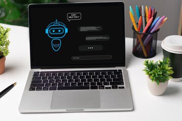 AI artificial intelligence technology that allows robots to help with prompts to write content or...