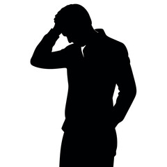 A man Thinking with feel tension vector silhouette
