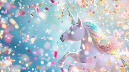Obraz premium 3d mermaid birthday Rainbow unicorn background glitter color pony little confetti party princess girl fun invite glistering col'
