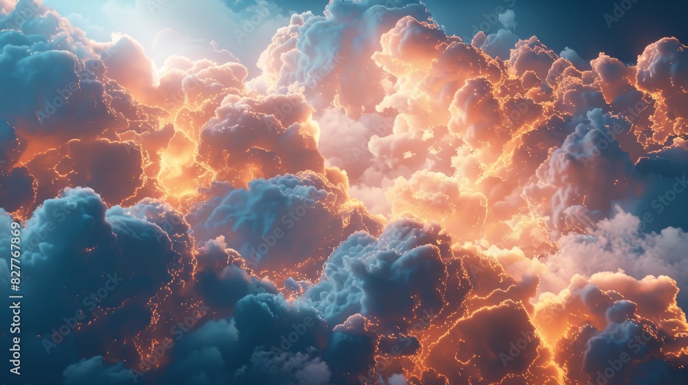 Wall mural 3D Dynamic cloud formations with electric accents