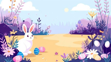 Obraz premium Design an Easter-themed digital illustration featuring a blooming garden