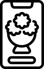 Black line art icon of a mobile device displaying an ice cream graphic, vector illustration for web or app design