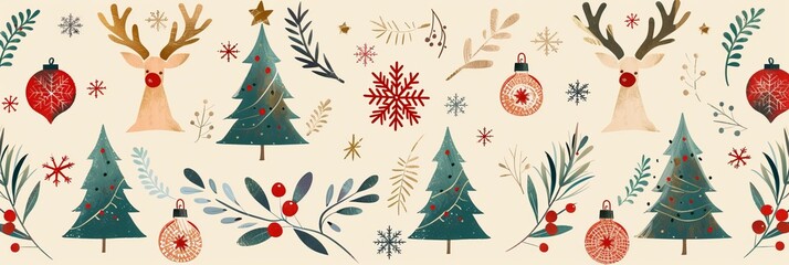 Christmas patterned on beige background vector