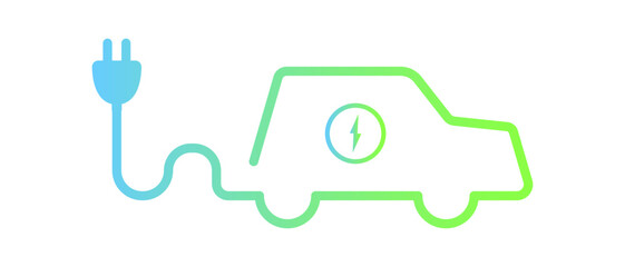 Electric car with green plug symbol. Green hybrid vehicles charging point logo.	