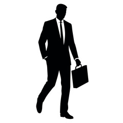 A professional Business man walking with holding briefcase vector silhouette