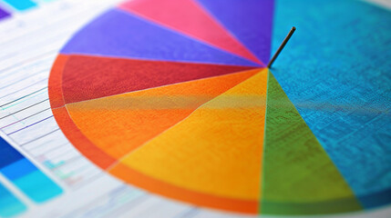 A detailed image of a pie chart printed on a presentation slide, with a pointer indicating a section.