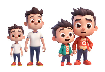 set of 3d father and son cartoon characters isolated on transparent background, PNG file add