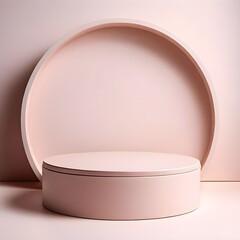 Minimal scene with Empty Podium and Beige background. Pastel and Beige hues Rendering. Trendy 3d render is suitable for social media banners, promotional Content, and cosmetic product display.