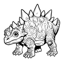 Fototapeta premium fabulous kind dinosaur-ankylosaur with large details and a black outline on a white background for coloring in a minimalist style