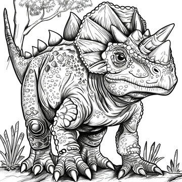triceratops drawing standing in nature clip art preview
