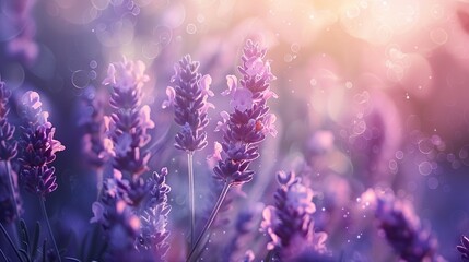 Obraz premium Dreamy, ethereal image of a lavender floral frame with soft lighting and a whimsical atmosphere, creating a sense of elegance and fantasy, Surreal, Digital Art 8K , high-resolution, ultra HD,up32K HD